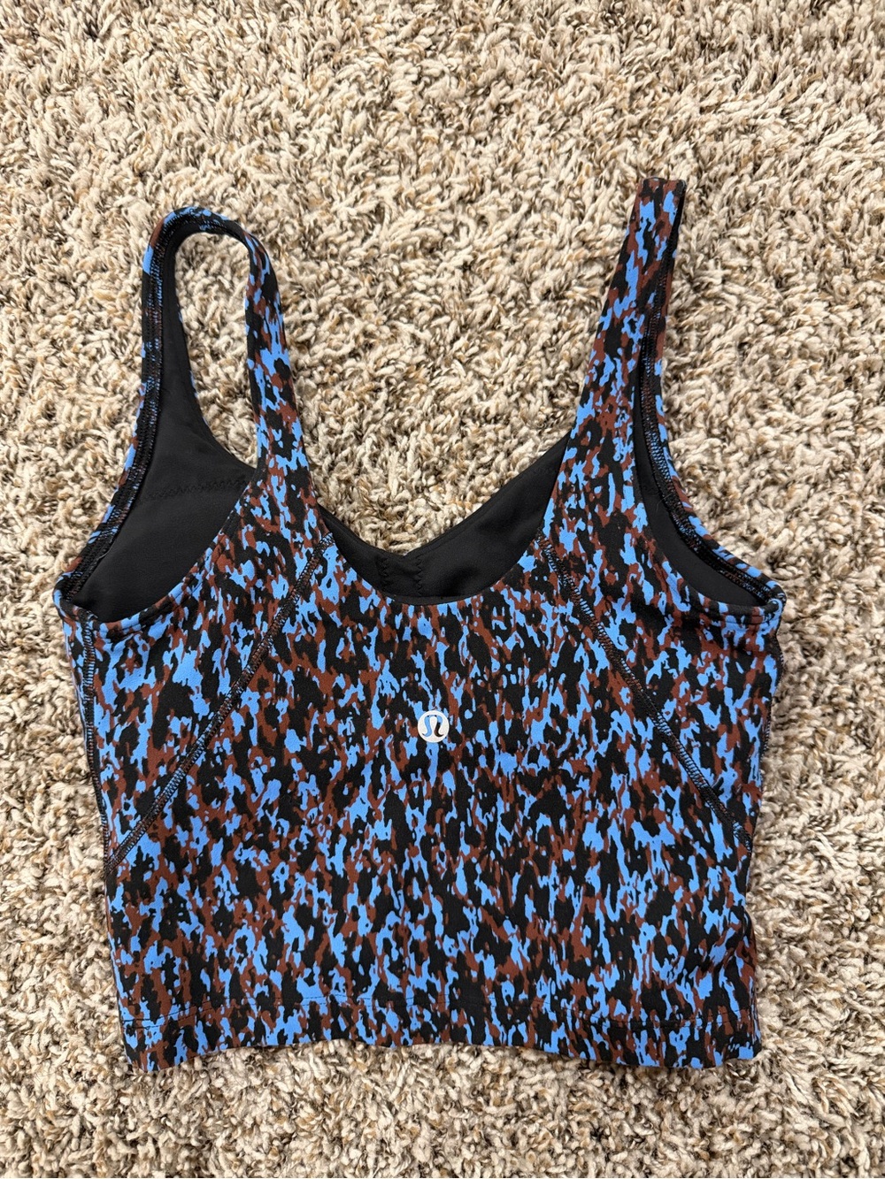 lululemon athletica Blue and Brown Abstract Scoop Crop Tank